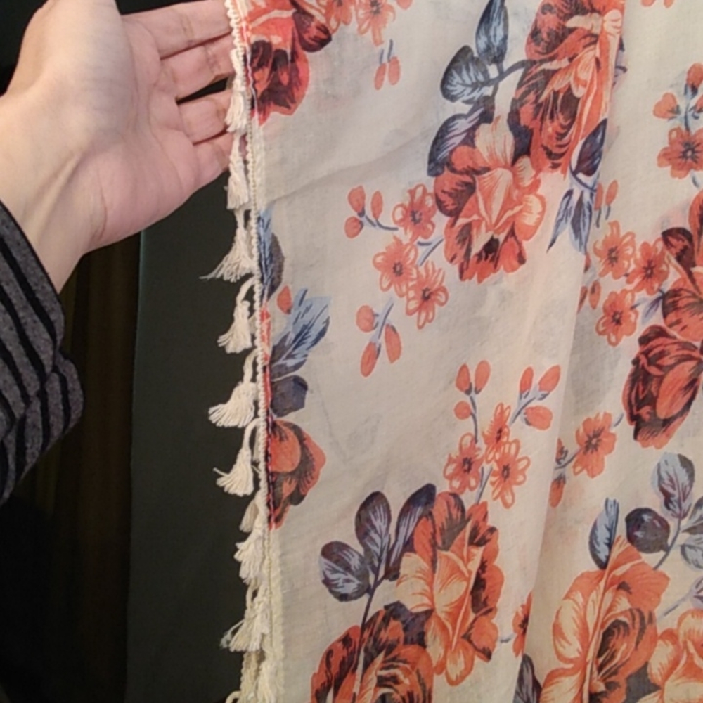Long Boho Floral Kimono Beach Cover with Fringe - Picture 3 of 5